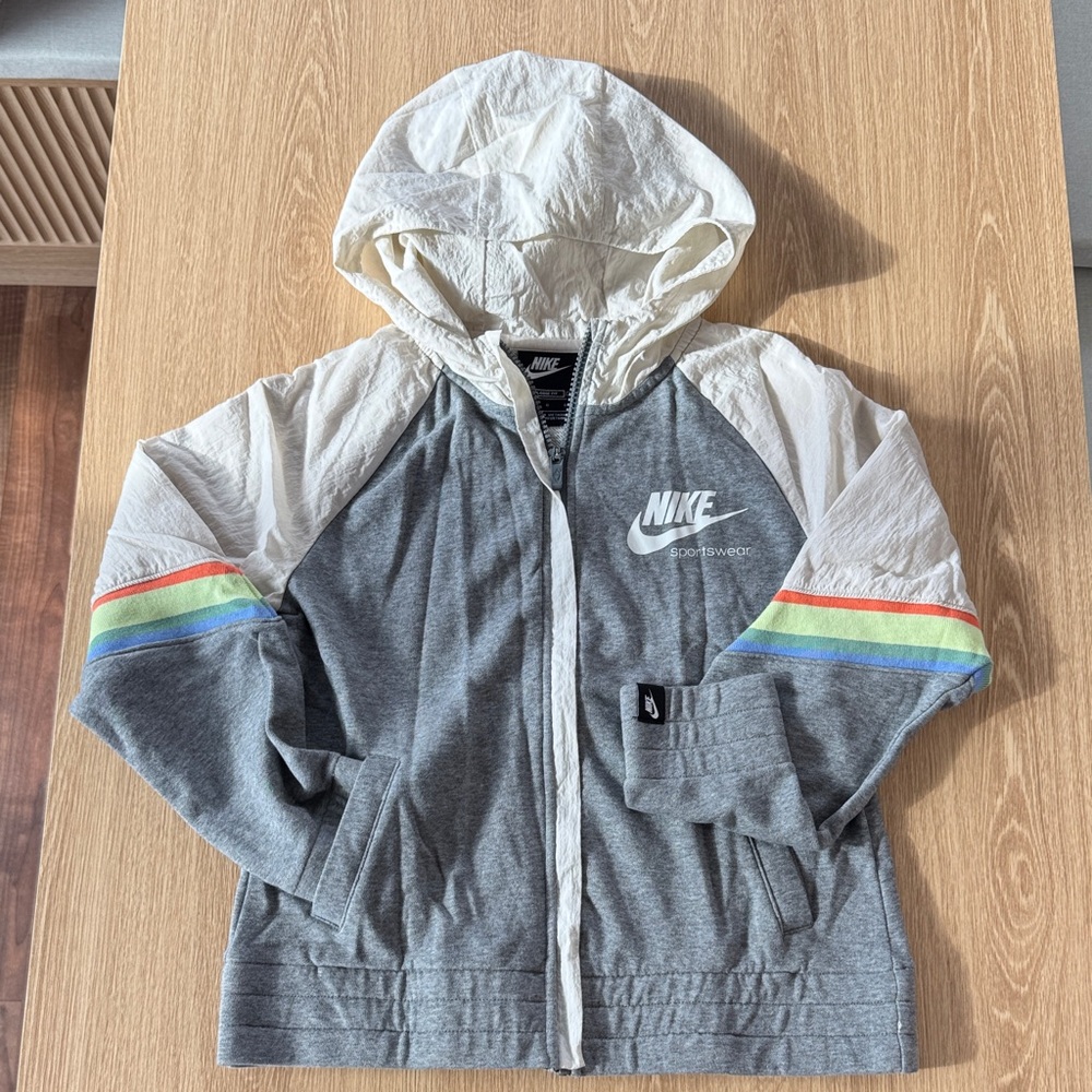 Nike Kids' Gray Hoodie with Rainbow Accents